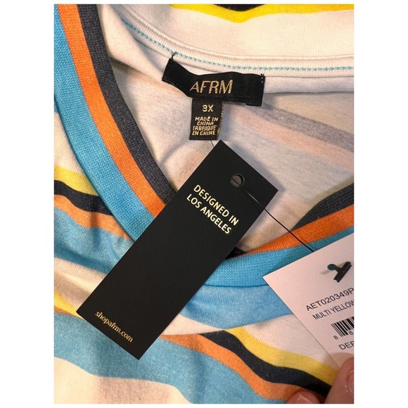 New AFRM Womens Size 3X Jorja Cropped Top Striped Ruched Cap Sleeves Multi - Picture 7 of 9